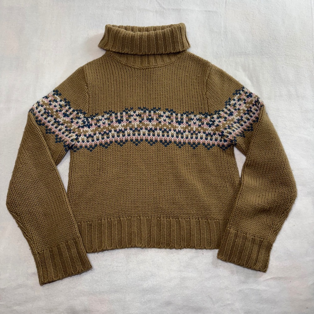 90s Groggy Chunky Knit Sweater Brown Turtleneck Wool Womens S Cottage Fall Cozy